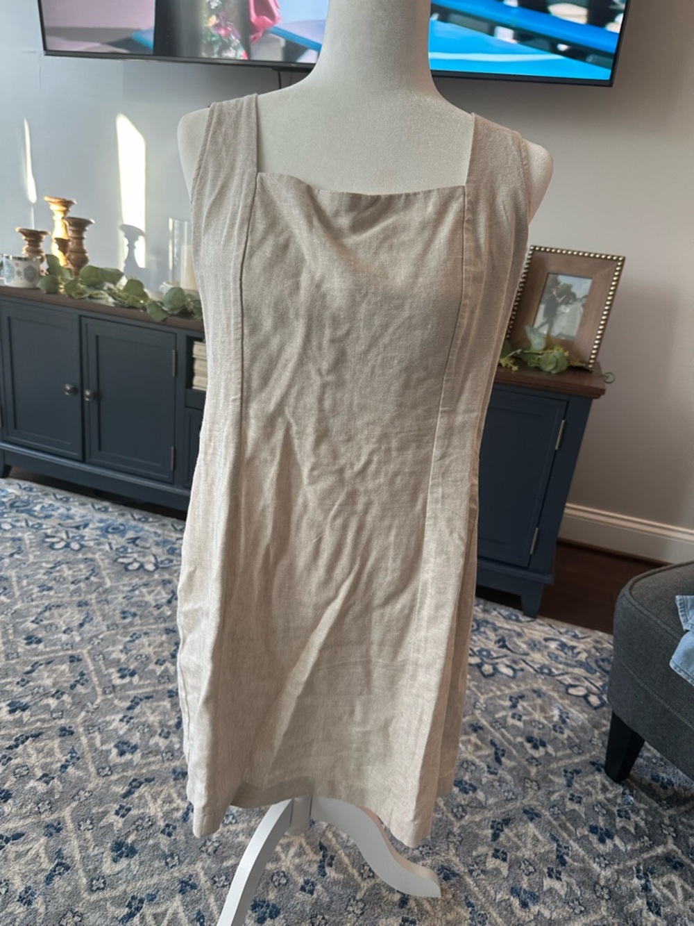 Old Navy Beige Linen Square-Neck Shift Dress